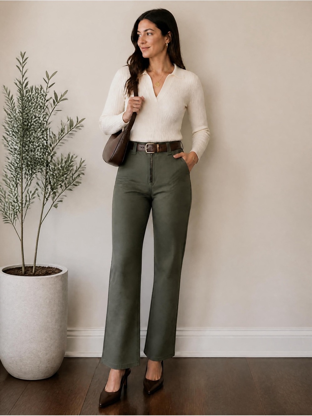 Aritizia Wilfred Free Allwaze Front Zip High Waisted Slim Pants, Green, Size 6